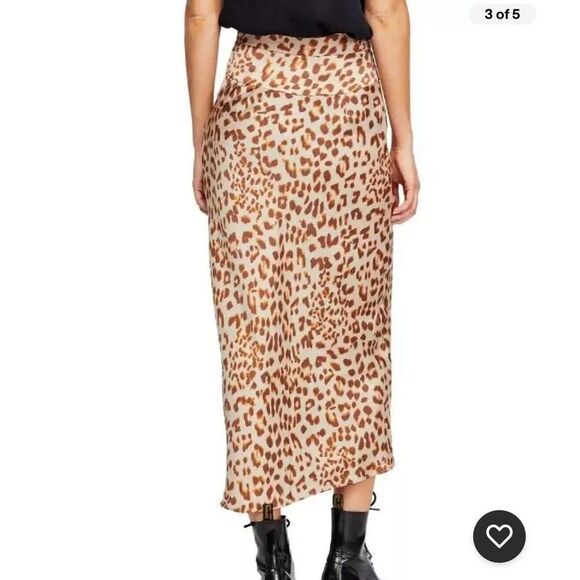 Free People Normani Leopard Print Bias Cut Midi Skirt Size 8 Boho Western Chic - Picture 3 of 7